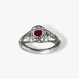 18k White Gold Round Cut Ruby and Diamond Ring Back View