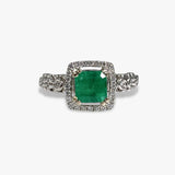 18k White Gold Square-Shaped Emerald and Diamond Ring18k White Gold Square-Shaped Emerald and Diamond Ring
