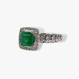 18k White Gold Square-Shaped Emerald and Diamond Ring Side View