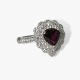 18k White Gold Trillion Cut Ruby Diamond Cluster Ring Side View