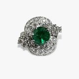 18k White and Yellow Gold Round Emerald and Diamond Vintage Ring
