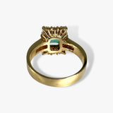 18k Yellow Gold Asscher Cut Emerald and Diamond Vintage Ring Back View