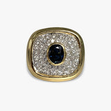 18k Yellow Gold Oval Cut Blue Sapphire and Diamond Vintage Cocktail Ring