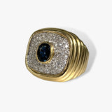 18k Yellow Gold Oval Cut Blue Sapphire and Diamond Vintage Cocktail Ring Side View