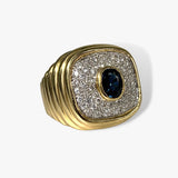 18k Yellow Gold Oval Cut Blue Sapphire and Diamond Vintage Cocktail Ring Side View