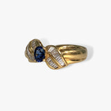 18k Yellow Gold Oval Cut Blue Sapphire and Diamond Vintage Ring Side View