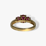 18k Yellow Gold Oval Cut Ruby Diamond Pavé Three-Stone Ring Back View