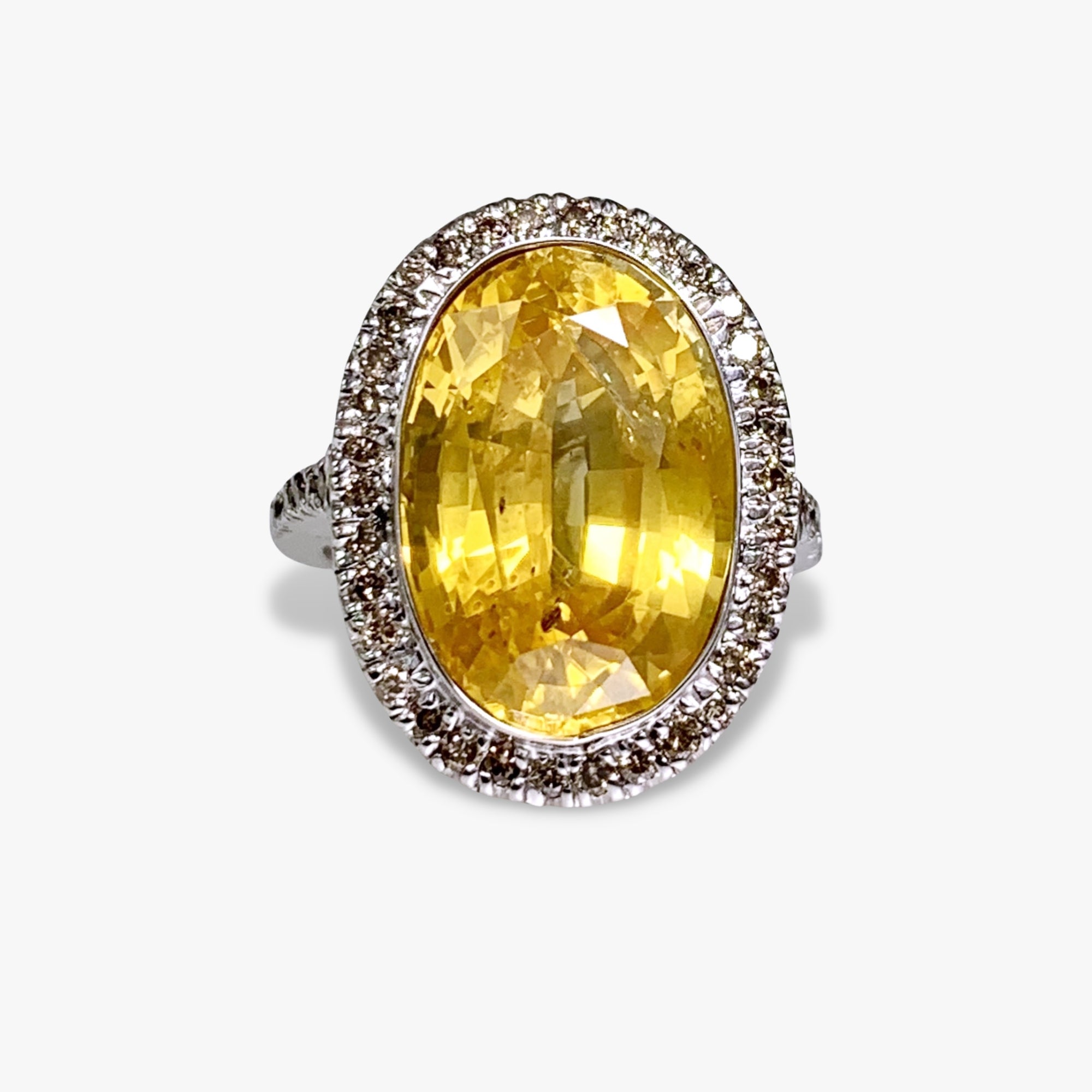 18k Yellow Gold Oval Cut Yellow Sapphire Diamond Halo Cocktail Ring