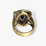 18k Yellow Gold Pear-Shaped Blue Sapphire and Diamond Vintage Ring Back View