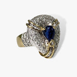 18k Yellow Gold Pear-Shaped Blue Sapphire and Diamond Vintage Ring Side View