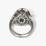 Platinum Round Cut Emerald and Diamond Vintage Ring Back View