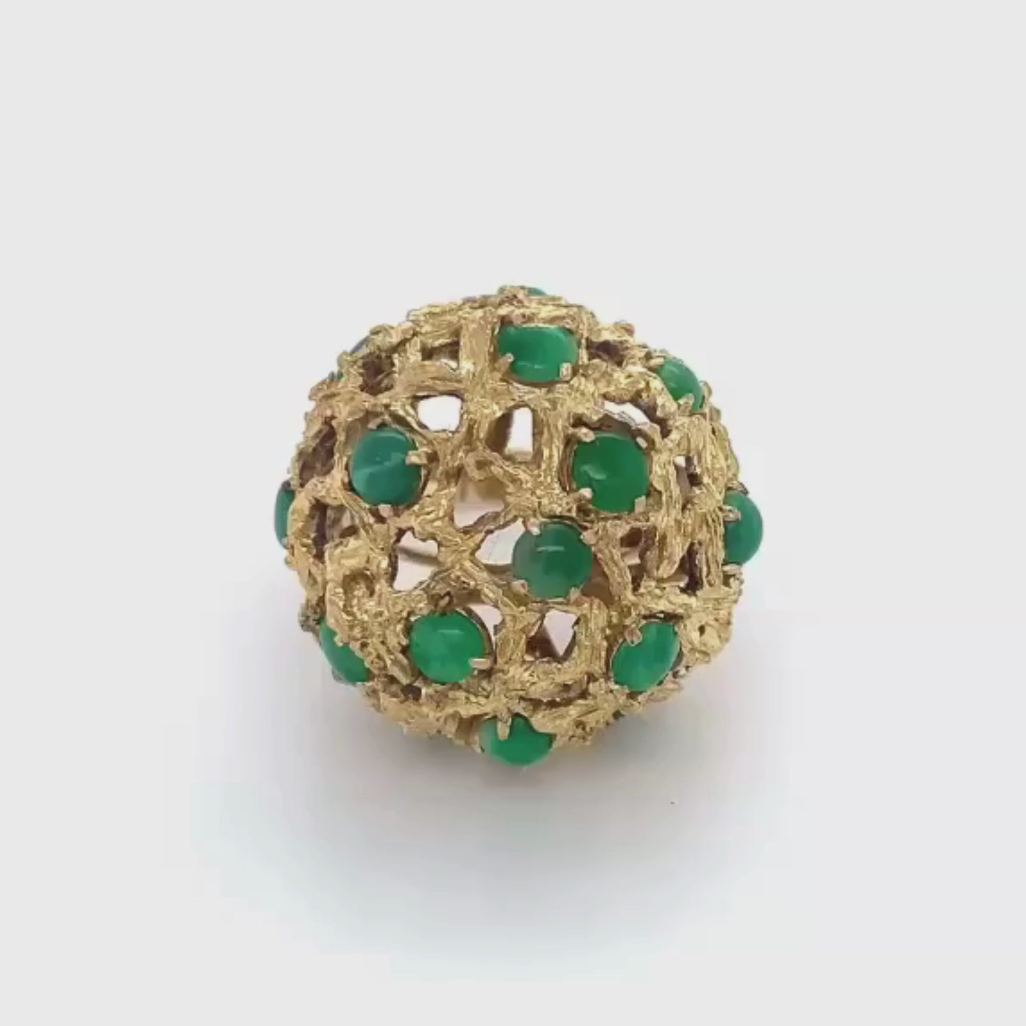 14k Yellow Gold Cabochon Cut Jade Vintage Cocktail Ring