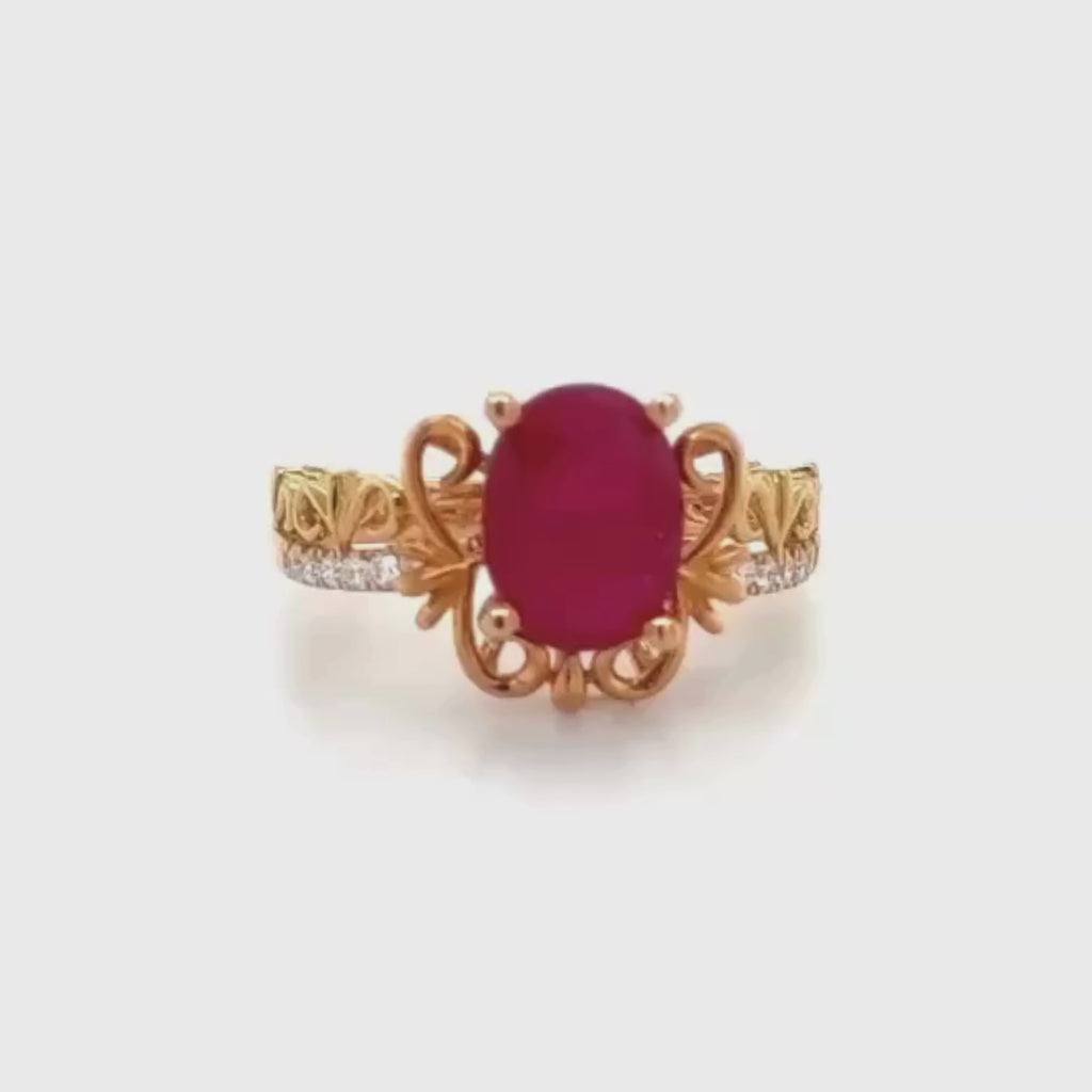 18k Rose Gold Oval Cut Ruby and Diamond Ring