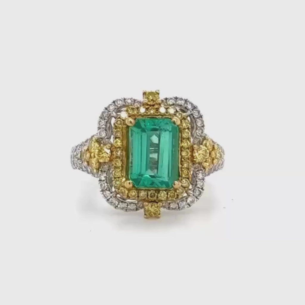 18k White Gold Emerald Cut Emerald and Diamond Ring