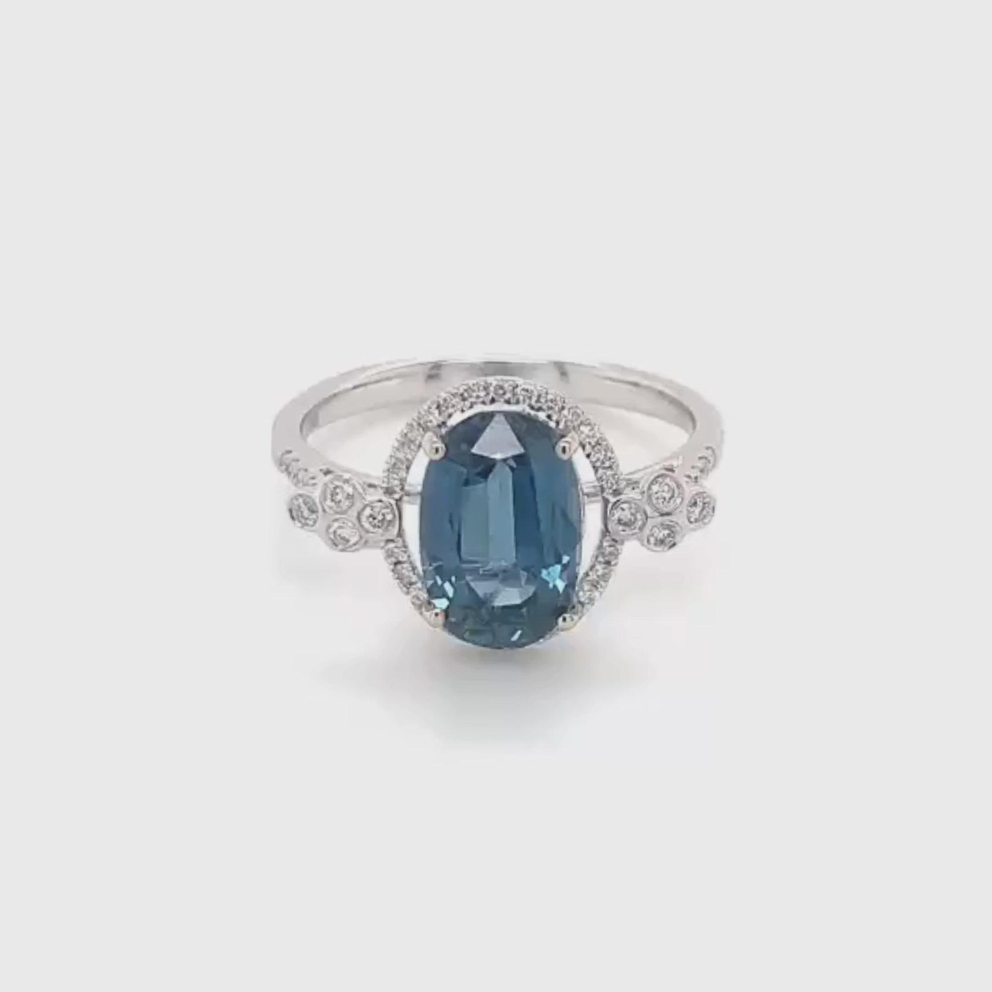 14k White Gold Oval Cut Blue Sapphire and Diamond Ring