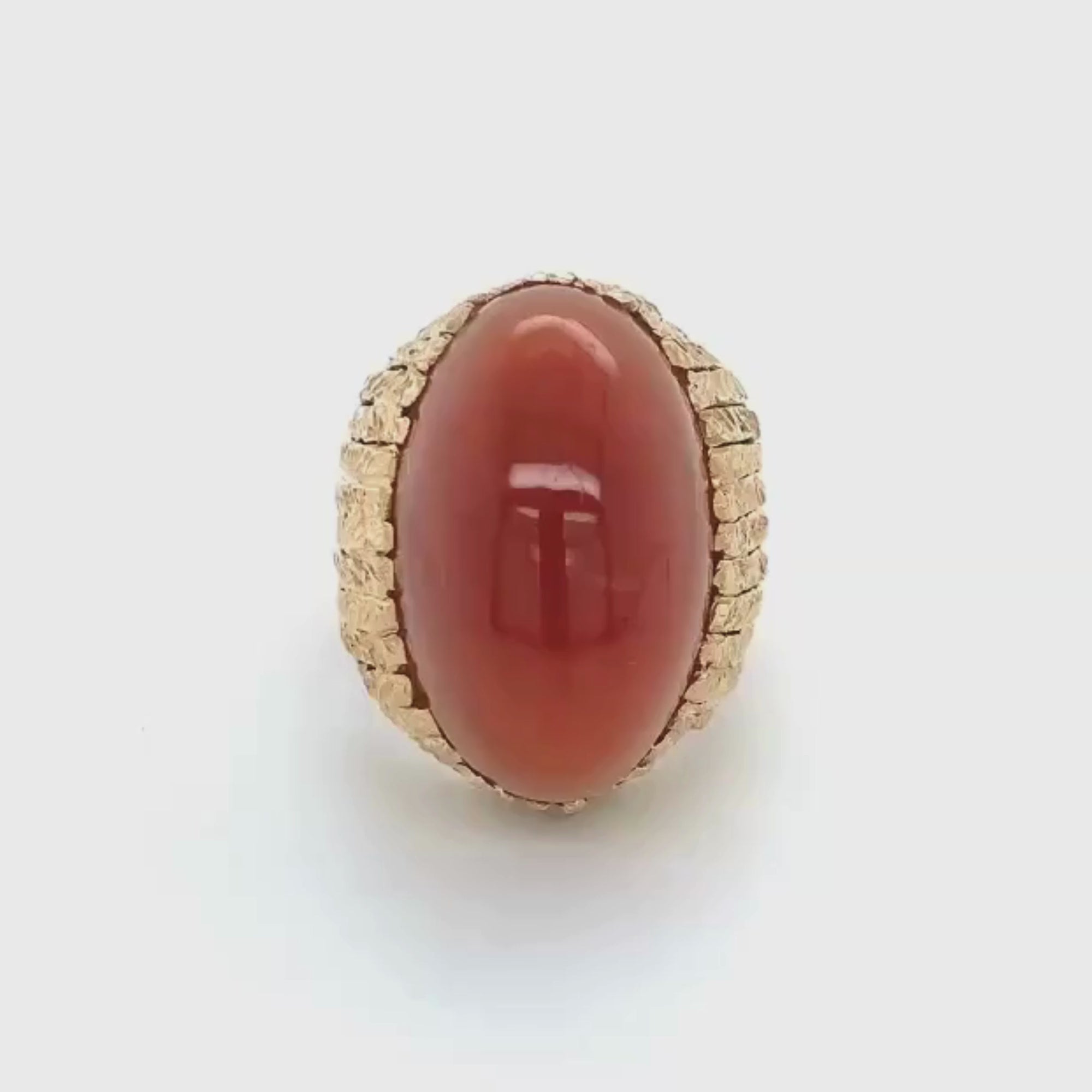 14k Yellow Gold Cabochon Cut Brown Jade High Dome Vintage Cocktail Ring