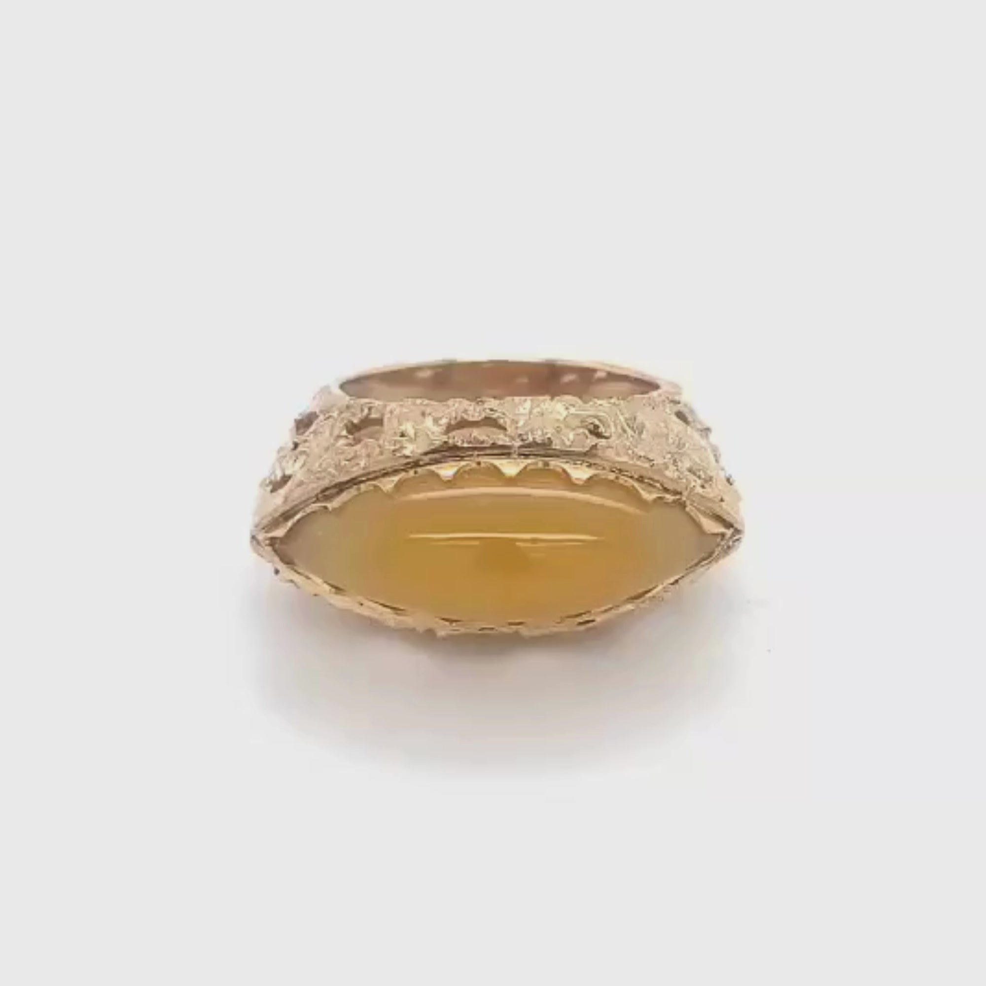 14k Yellow Gold Marquise Cut Honey Jade Vintage Cocktail Ring