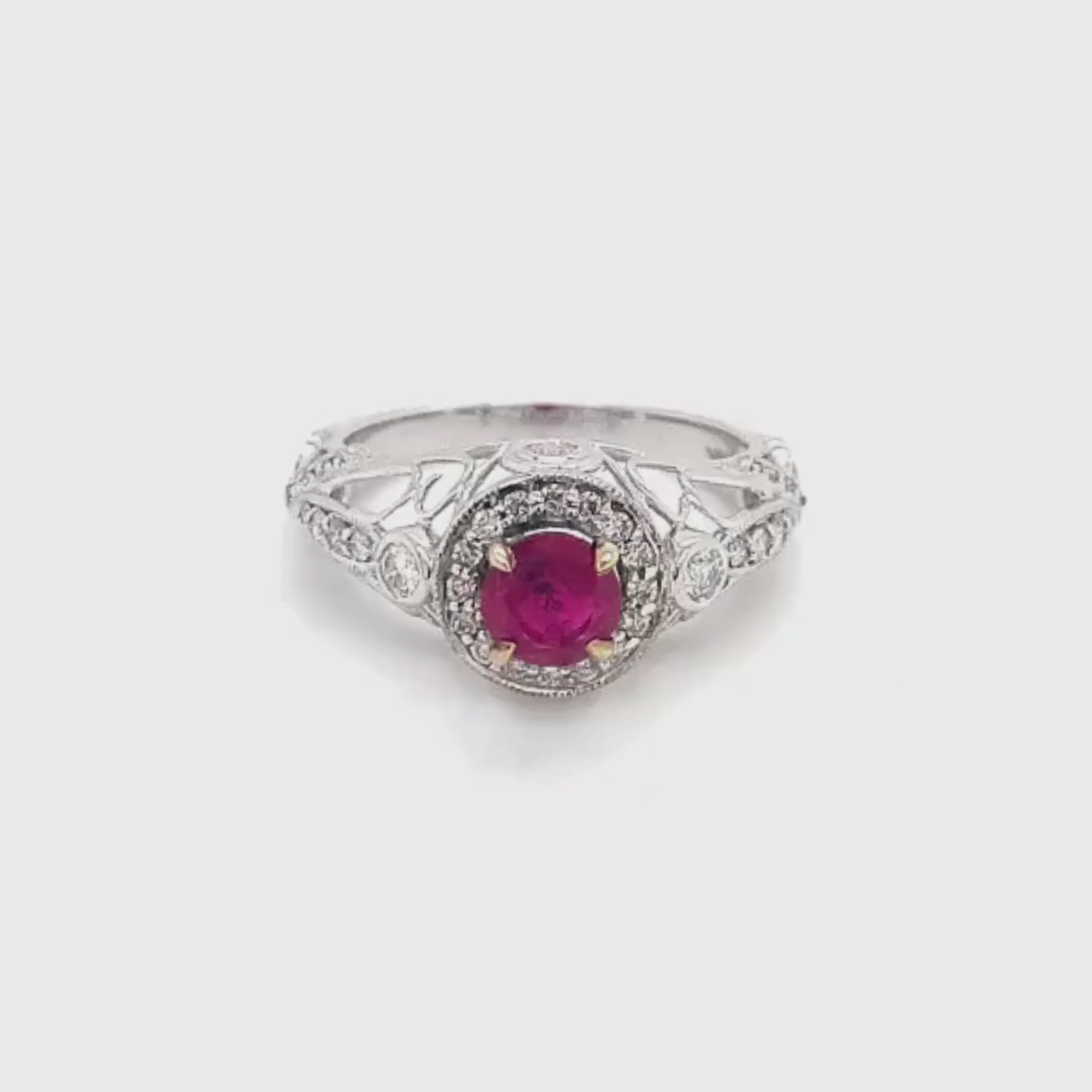 18k White Gold Round Cut Ruby and Diamond Ring