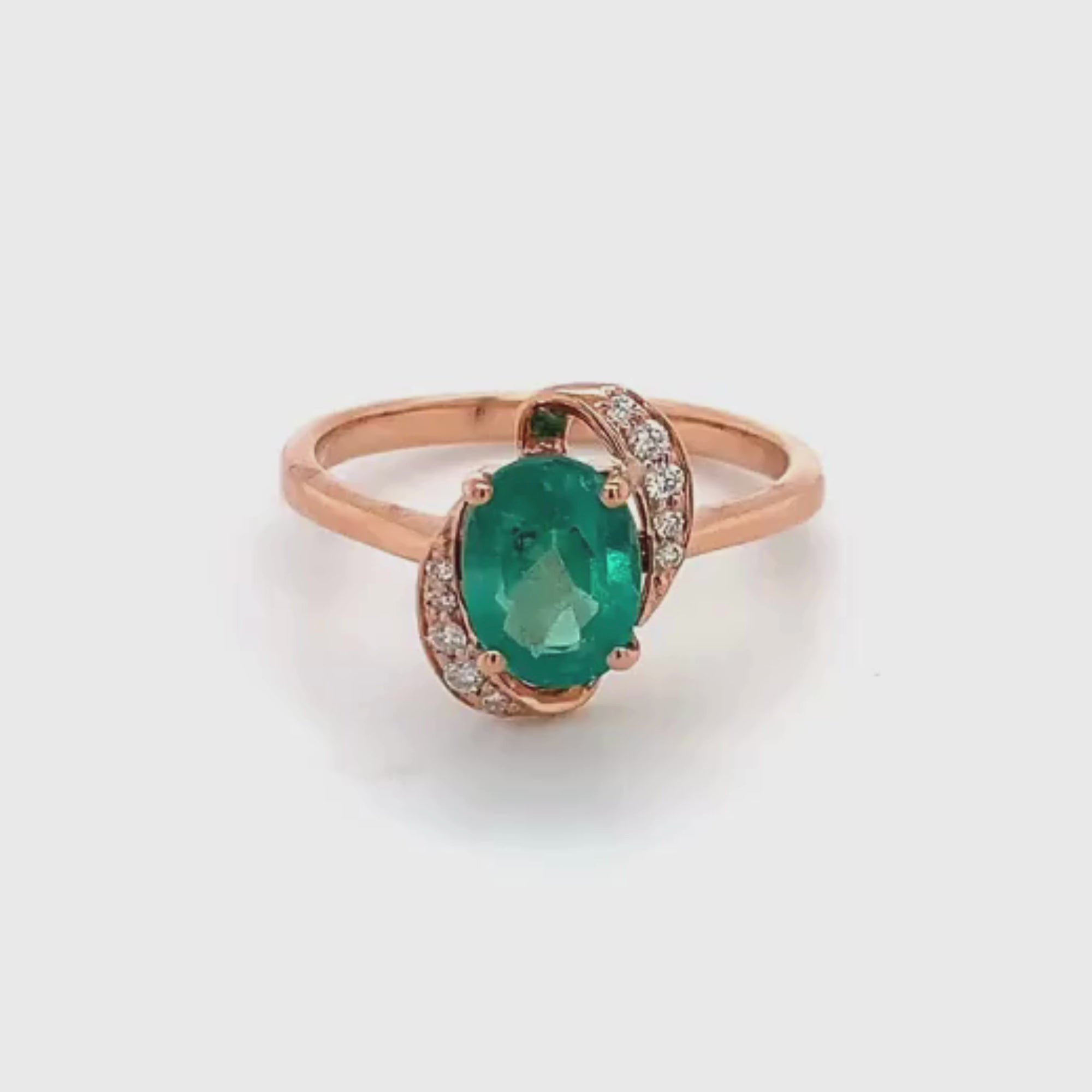 14k Rose Gold Oval Cut Emerald and Diamond Ring