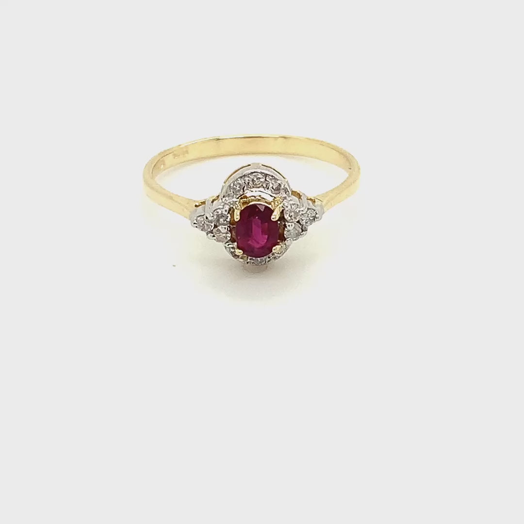 14k Yellow Gold Oval Ruby and Diamond Vintage Ring