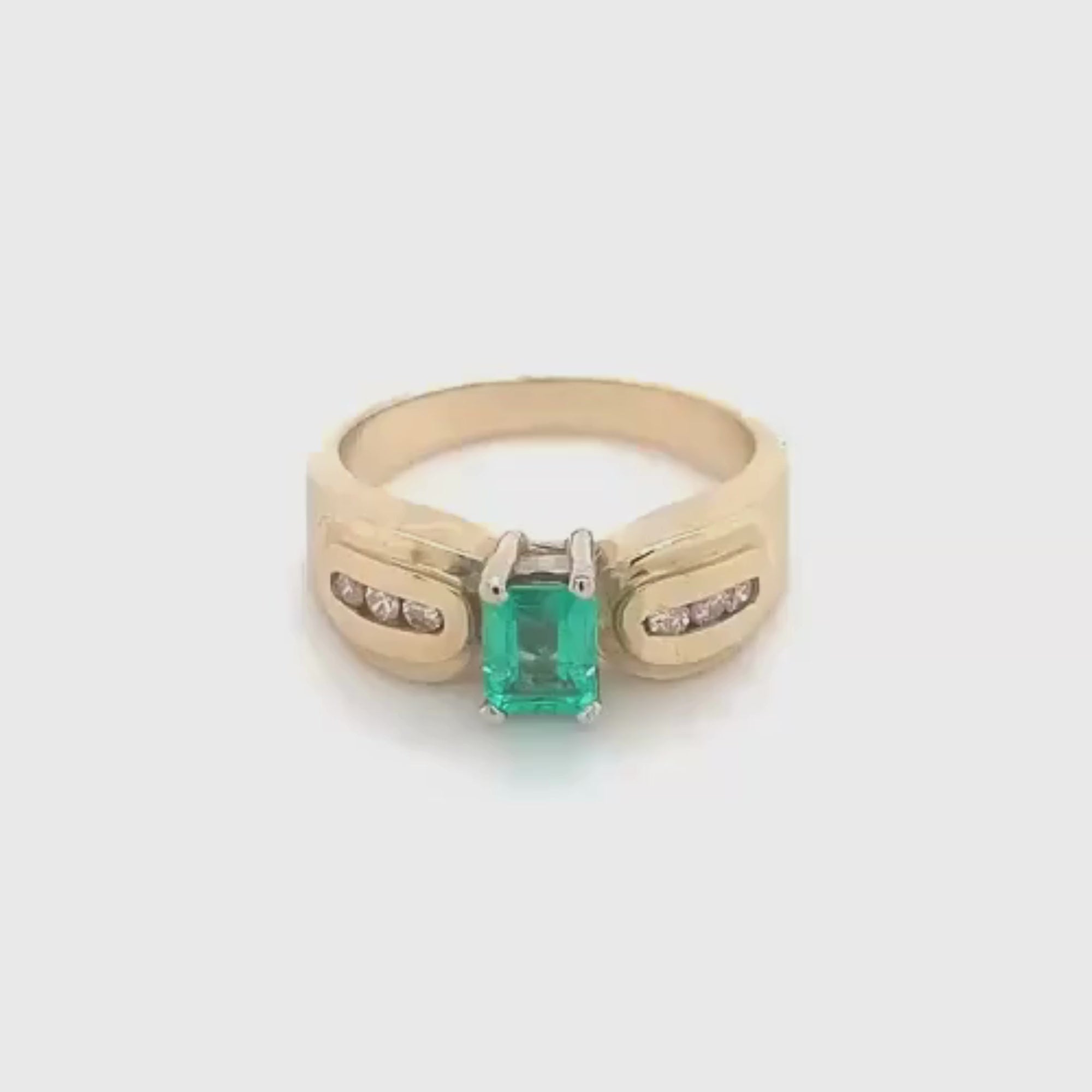 14k Yellow Gold Emerald Cut Emerald and Diamond Vintage Ring
