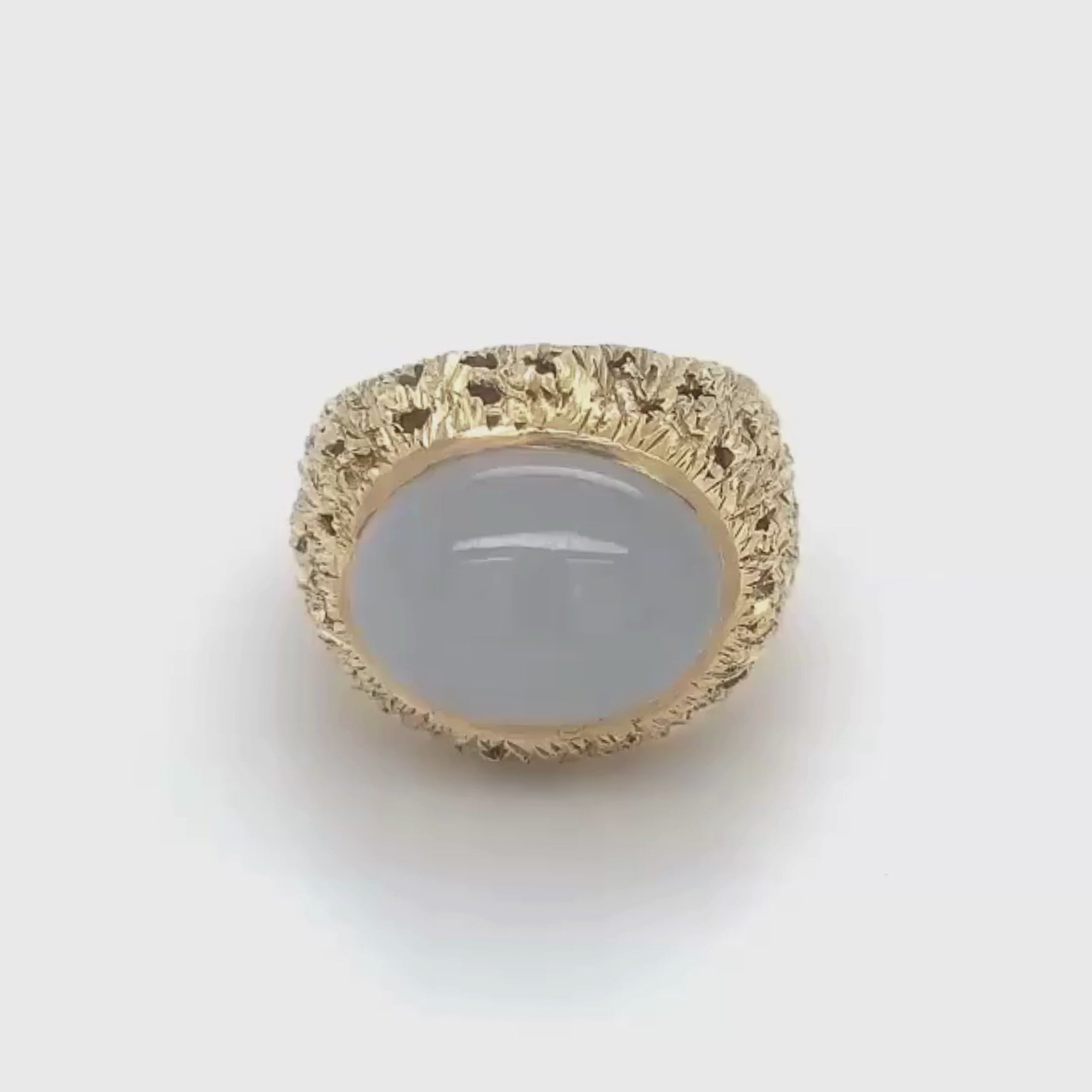 14k Yellow Gold Cabochon Cut White Imperial Jade Vintage Cocktail Ring