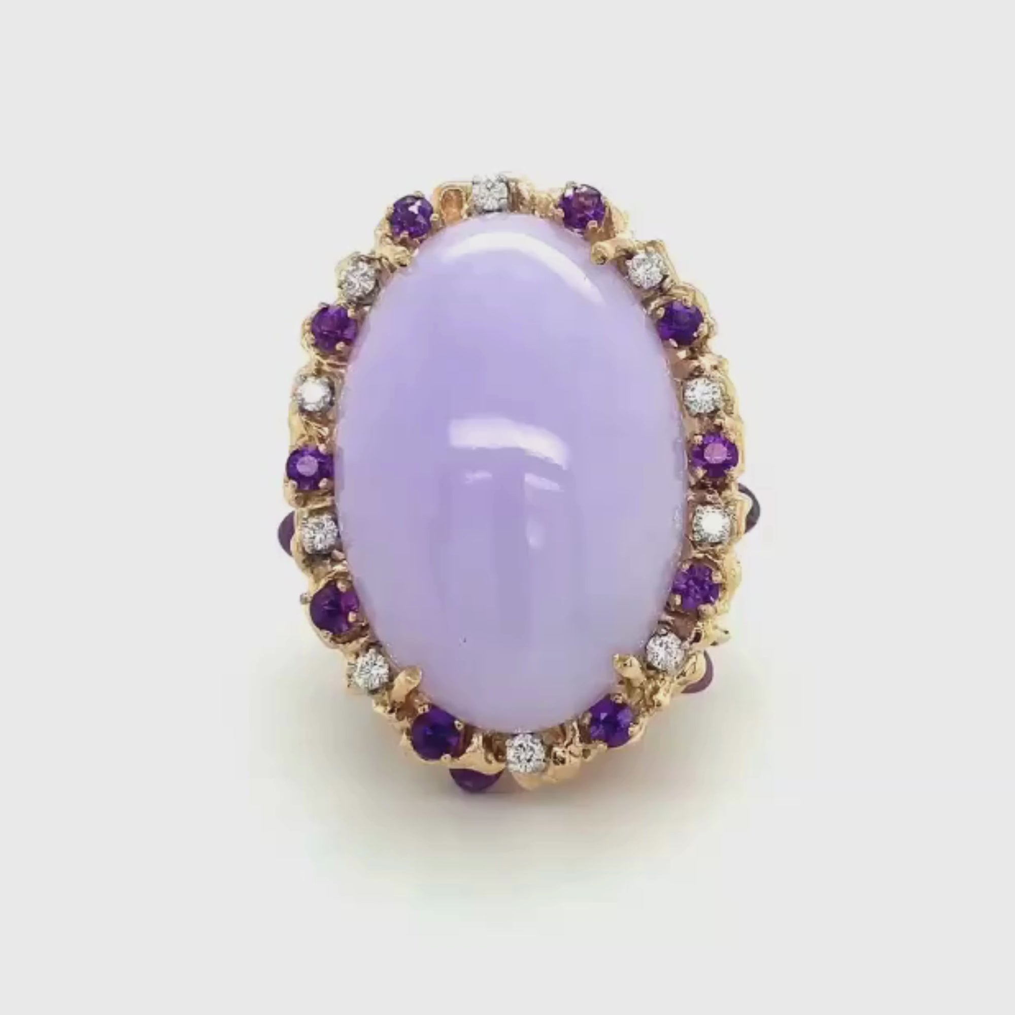 14k Yellow Gold Lavender Jade, Amethyst and Diamond Vintage Cocktail Ring
