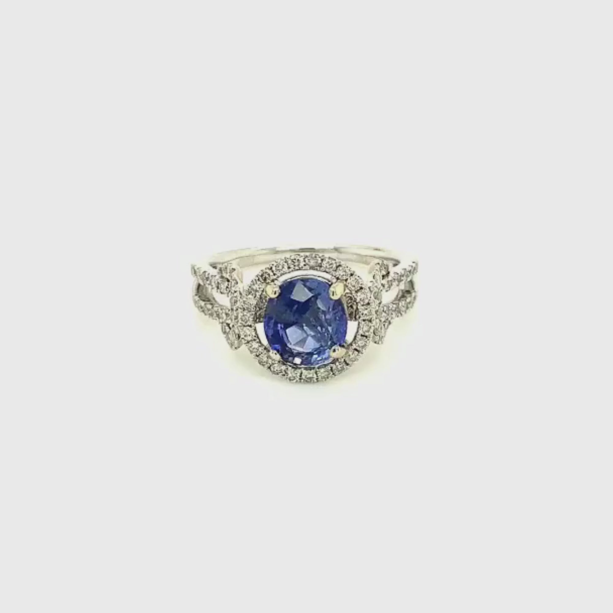 14k White Gold Round Cut Blue Sapphire Diamond Halo Ring