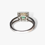 14K White Gold Emerald Diamond Double Halo Split Shank Ring Back View