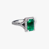 14K White Gold Emerald Diamond Halo Split Shank Ring Side View