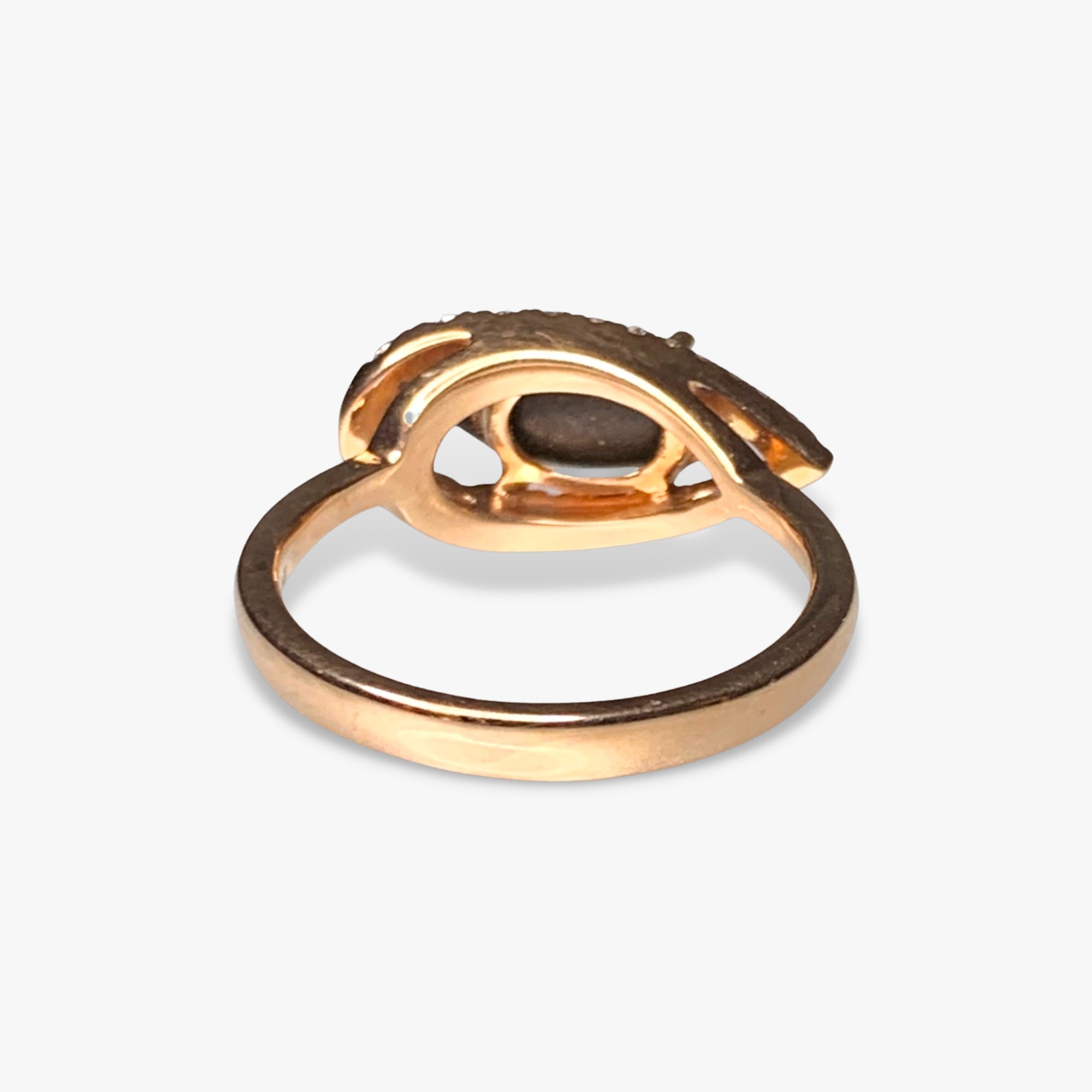 14k Rose Gold Cabochon Black Opal Diamond Halo Ring
