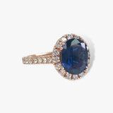 14k Rose Gold Oval Blue Sapphire Diamond Halo Ring