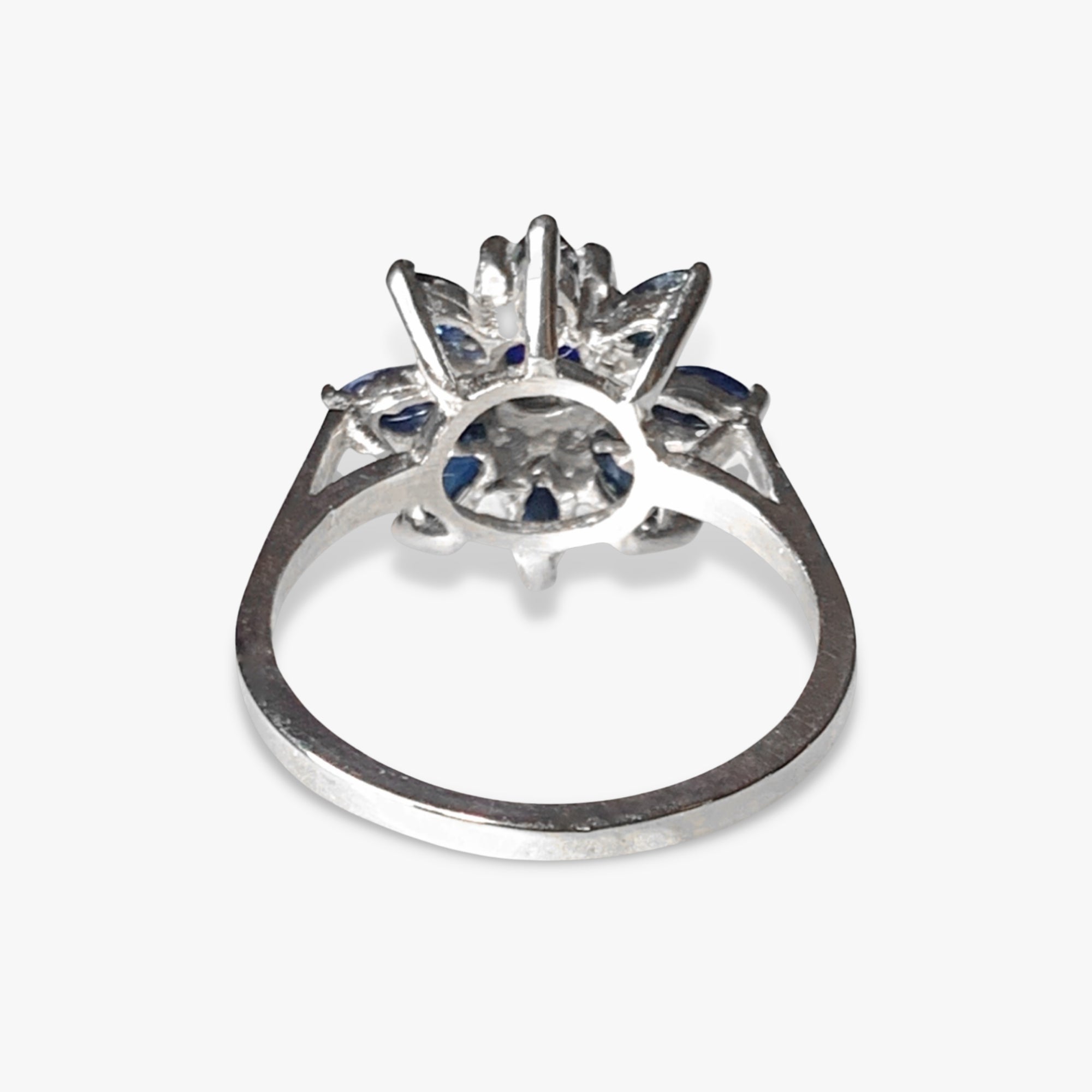 14k White Gold Blue Sapphire and Diamond Flower Ring