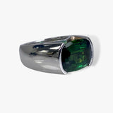 14k White Gold Cushion-Shaped Green Tourmaline Vintage Signet Ring Side View