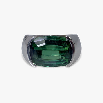 14k White Gold Cushion-Shaped Green Tourmaline Vintage Signet Ring