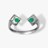 14k White Gold Oval Emerald and Diamond Toi et Moi Ring Back View