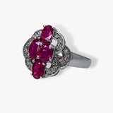 14k White Gold Oval Ruby Diamond Vintage Ring Side View