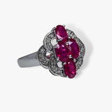 14k White Gold Oval Ruby Diamond Vintage Ring Side View