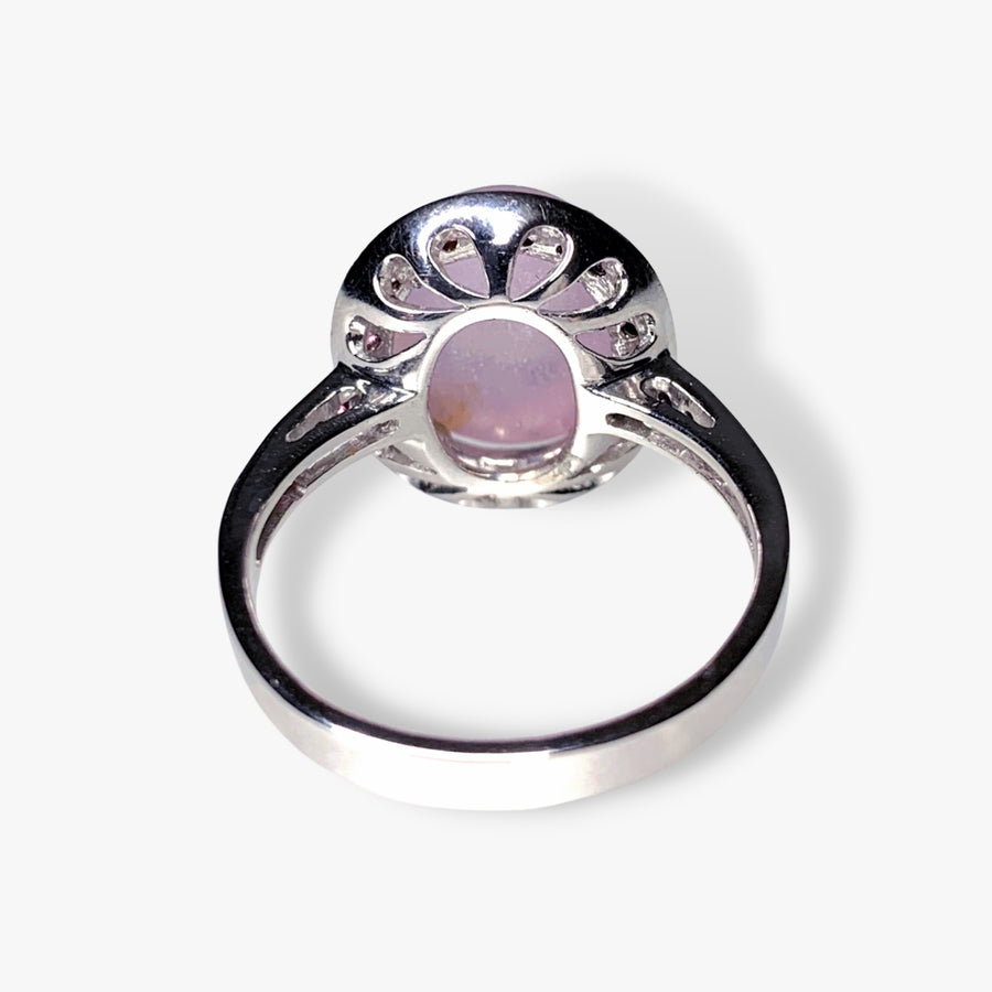 14k White Gold Pink Star Sapphire Halo Ring Back View