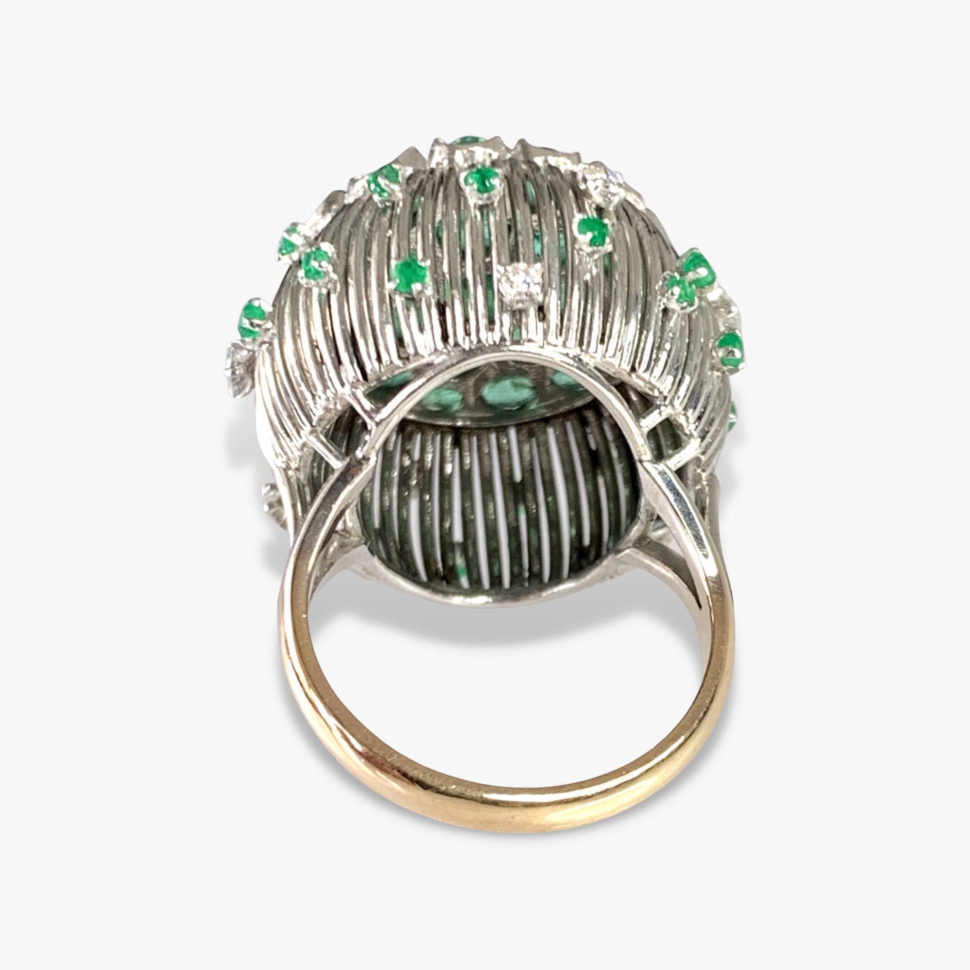 14k White and Yellow Gold Emerald and Diamond Dome Ring