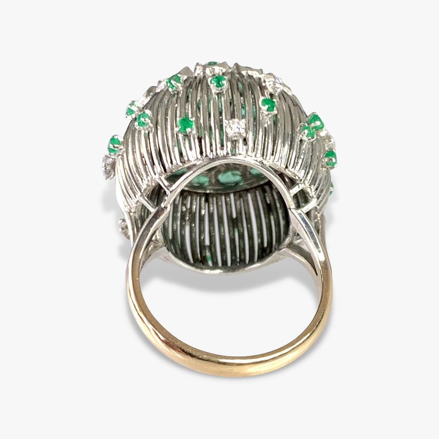 14k White and Yellow Gold Emerald and Diamond Dome Ring Back View