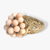 14k Yellow Gold Coral and Blue Sapphire Vintage Cluster Ring Side View