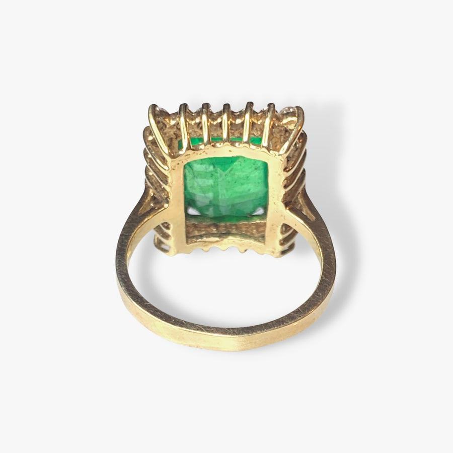 14k Yellow Gold Emerald Square Diamond Halo Ring Back View