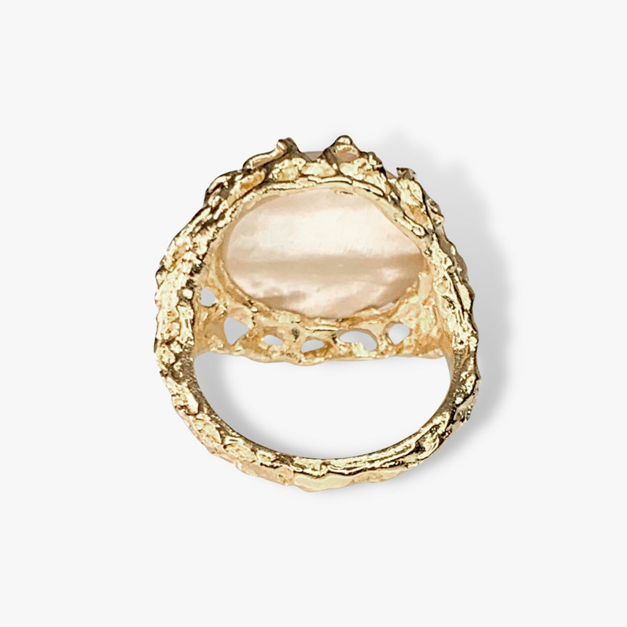14k Yellow Gold Mabe Pearl Branch Cocktail Ring Back View