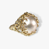 14k Yellow Gold Mabe Pearl Branch Cocktail Ring Side View