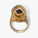14k Yellow Gold Oval Garnet and Pearl Vintage Cocktail Ring Back View