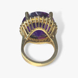 14k Yellow Gold Round Amethyst and Diamond Halo Vintage Cocktail Ring Back View