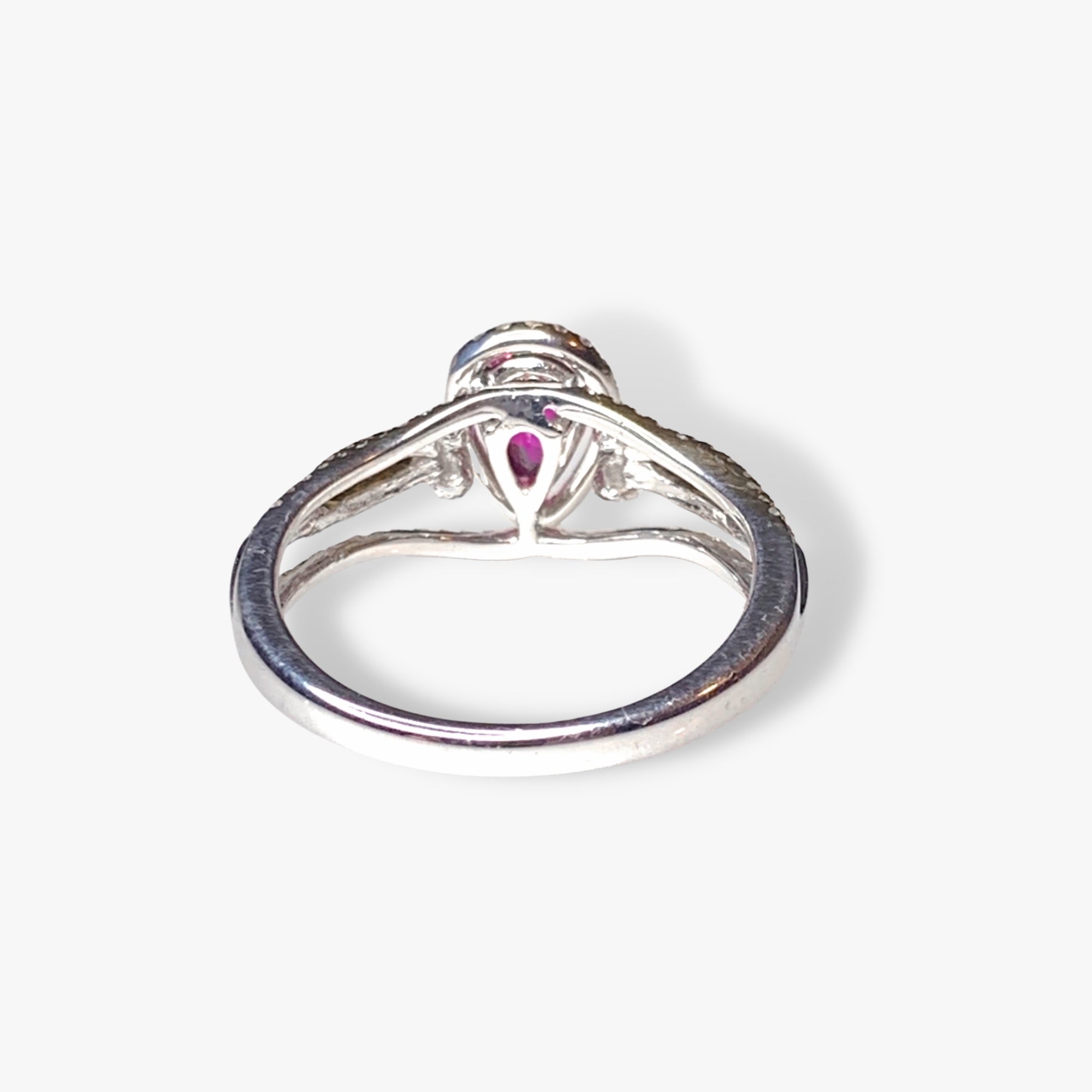 14k Yellow and White Gold Pear-Shaped Ruby and Diamond Split-Shank Ring Back View