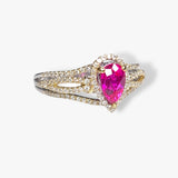 14k Yellow and White Gold Pear-Shaped Ruby and Diamond Split-Shank Ring Side View