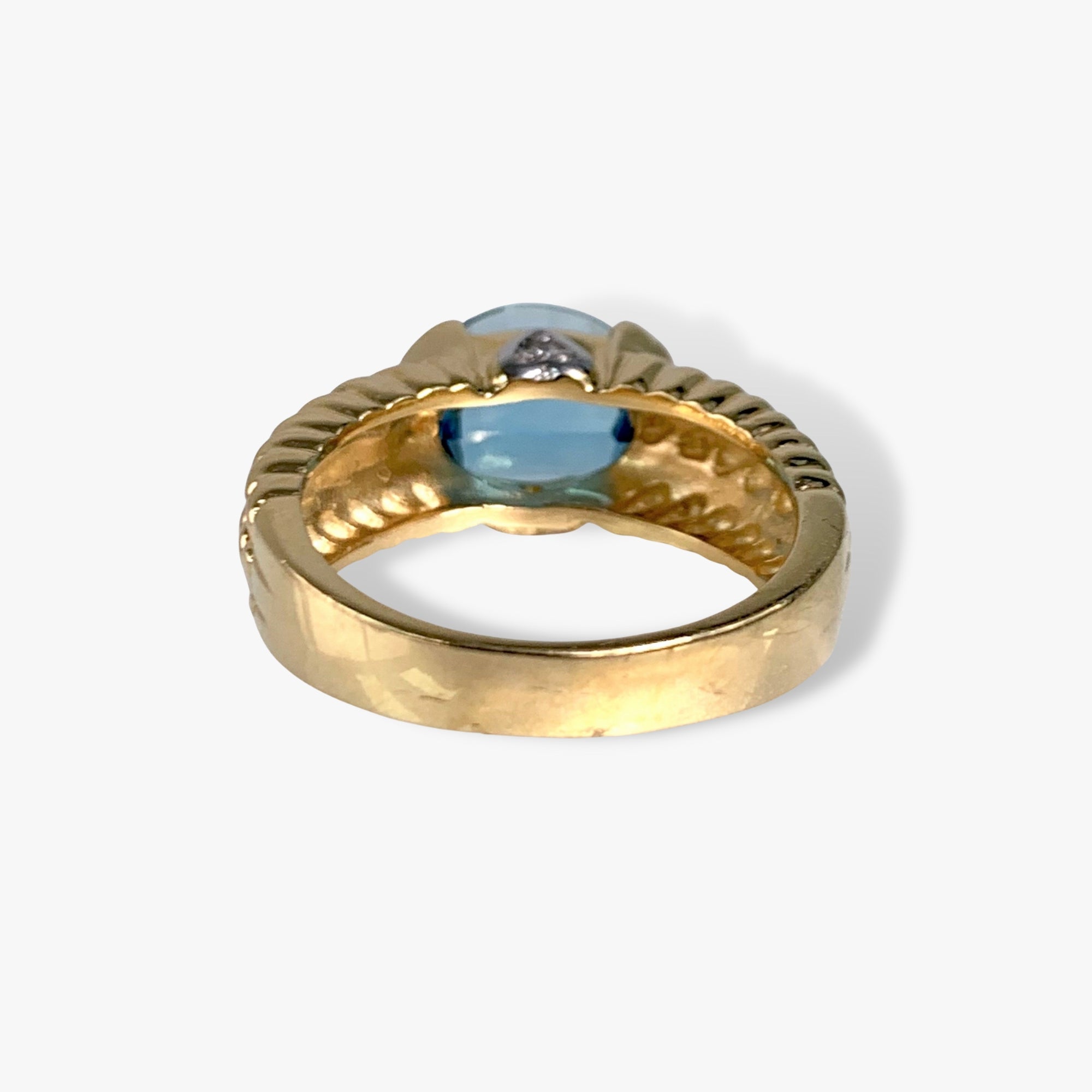 14k Yellow gold Oval Blue Topaz Vintage Signet Ring Back View